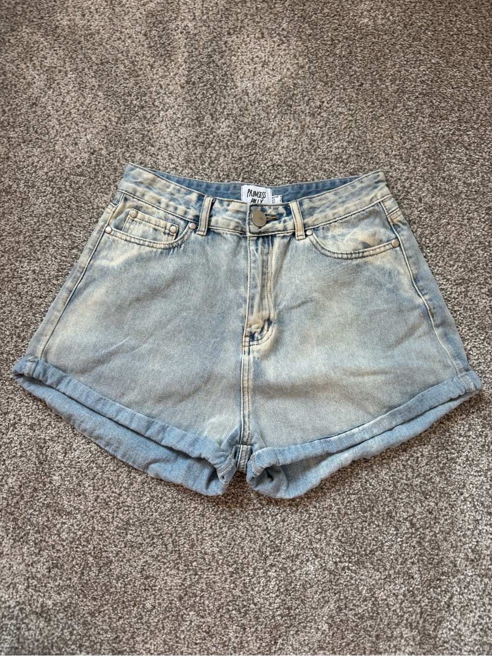 Princess Polly Washed Light Blue High Rise Rolled Hem Denim Shorts